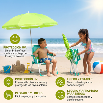 Silla de Playa Plegable para Niños con Sombrilla y Diseño de Dinosaurio
