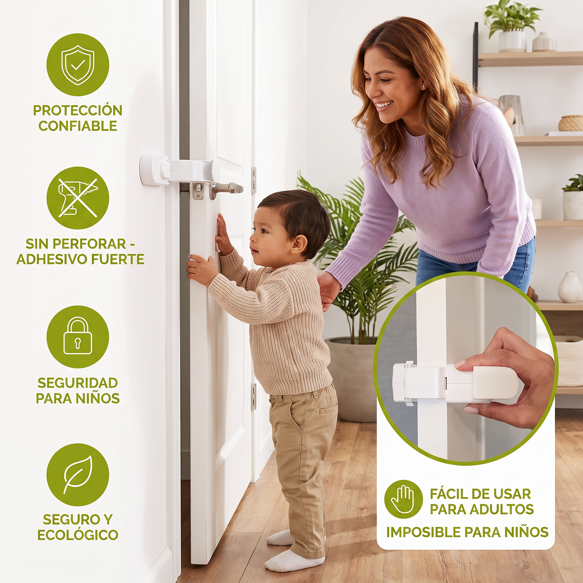 Seguro para puertas a prueba de niños sin perforar