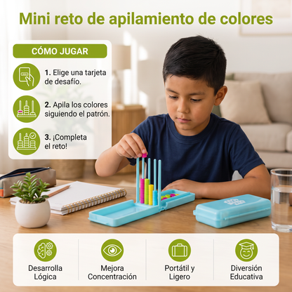 Mini reto de apilamiento de colores – Juego portátil de lógica y destreza