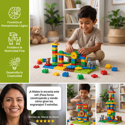 Set STEM de construcción con engranajes de 81 piezas – Bloques de construcción interconectables para niños