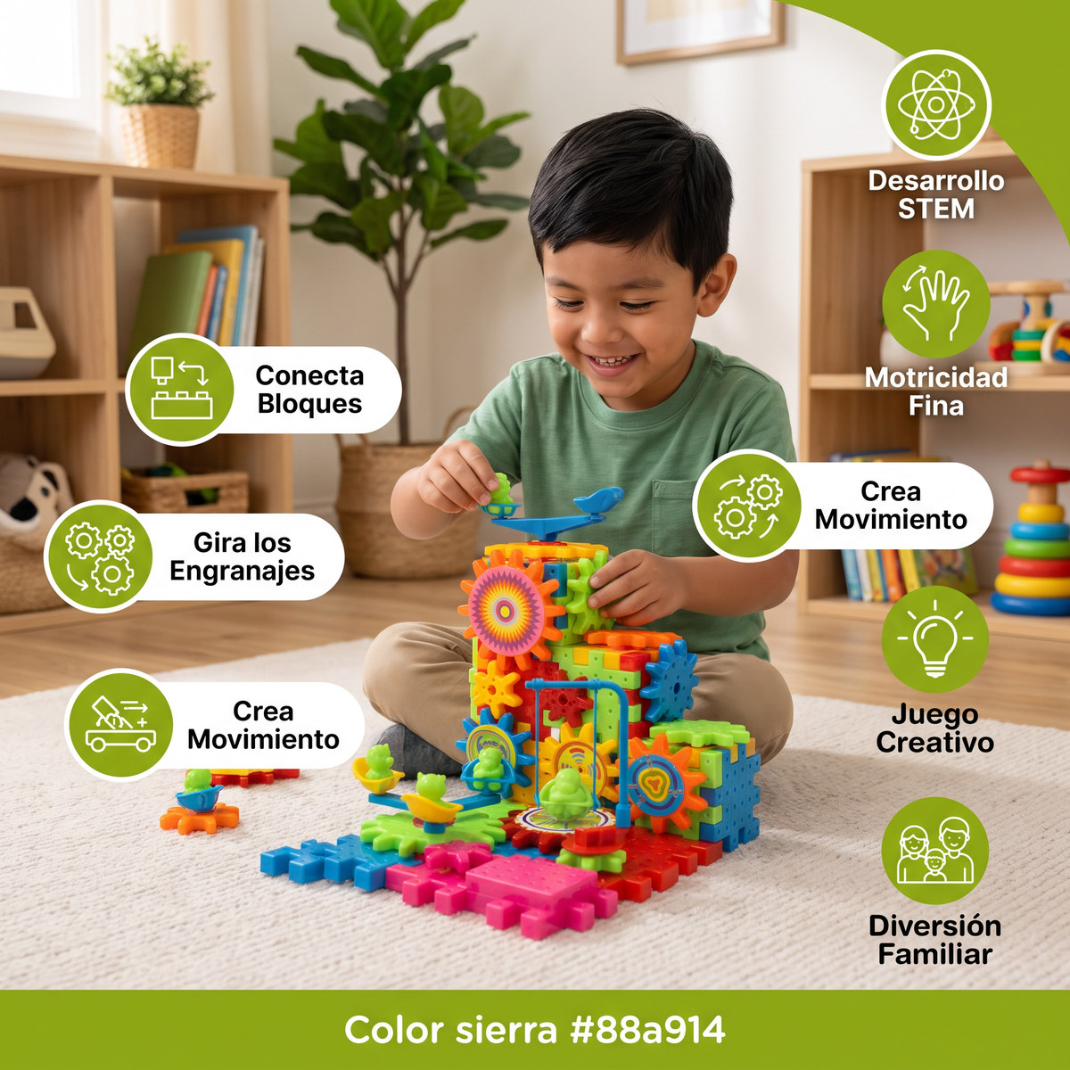 Set STEM de construcción con engranajes de 81 piezas – Bloques de construcción interconectables para niños