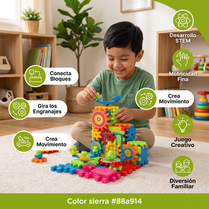 Set STEM de construcción con engranajes de 81 piezas – Bloques de construcción interconectables para niños