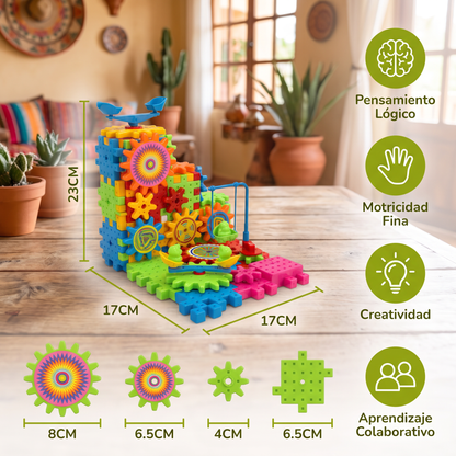 Set STEM de construcción con engranajes de 81 piezas – Bloques de construcción interconectables para niños