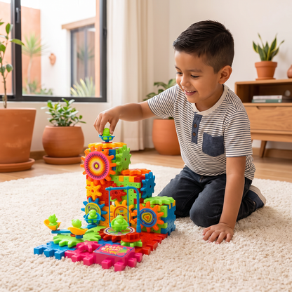Set STEM de construcción con engranajes de 81 piezas – Bloques de construcción interconectables para niños