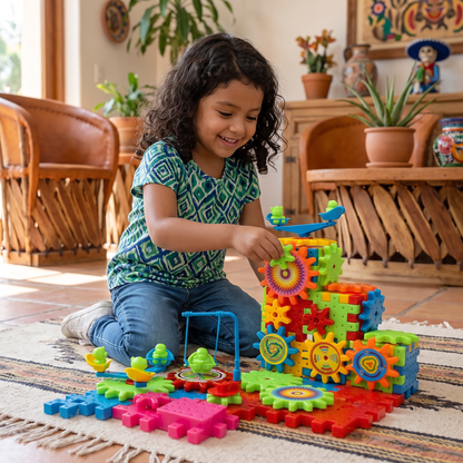 Set STEM de construcción con engranajes de 81 piezas – Bloques de construcción interconectables para niños