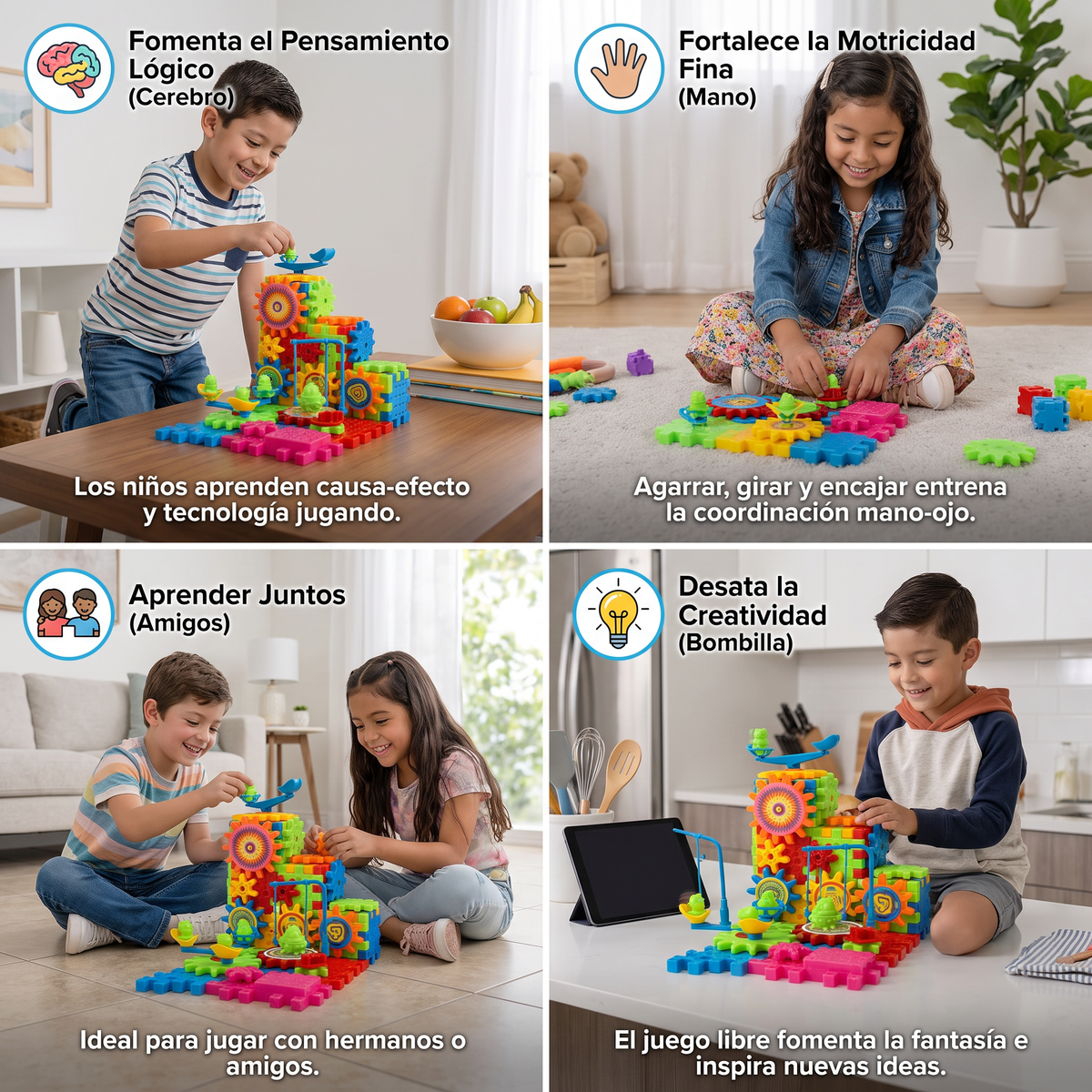 Set STEM de construcción con engranajes de 81 piezas – Bloques de construcción interconectables para niños