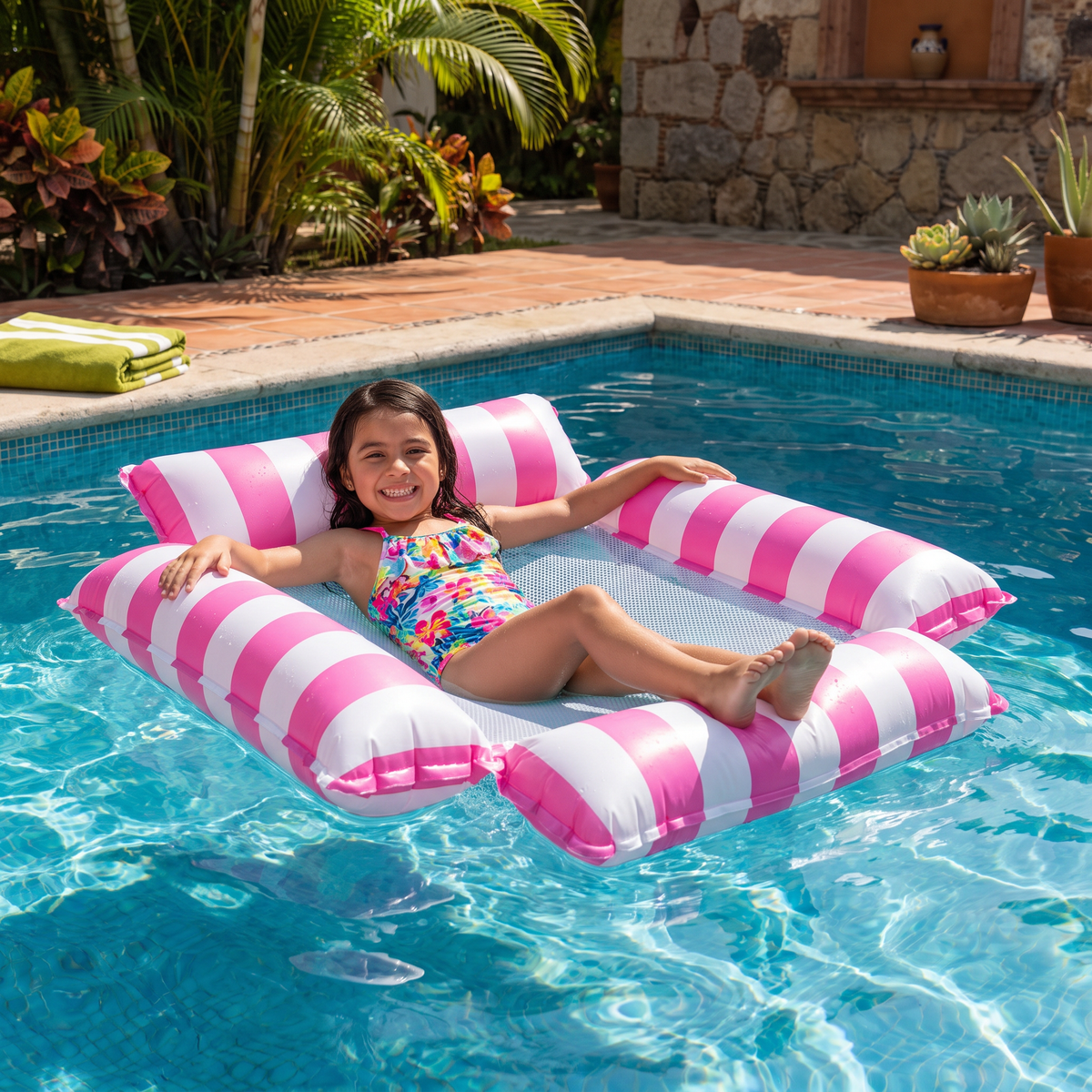 Asiento inflable para alberca infantil: hamaca acuática con superficie de malla