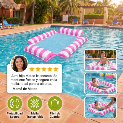 Asiento inflable para alberca infantil: hamaca acuática con superficie de malla