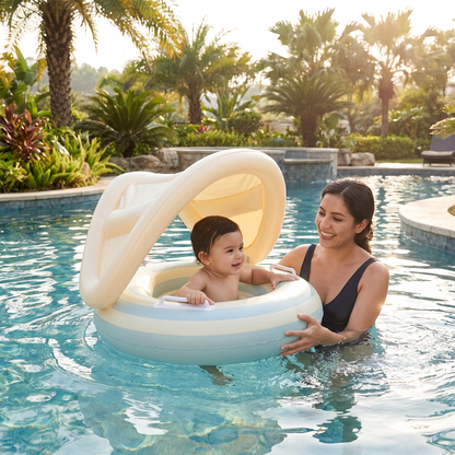 Flotador inflable retro en forma de paleta para bebé con toldo desmontable – Asiento seguro de 6 a 36 meses
