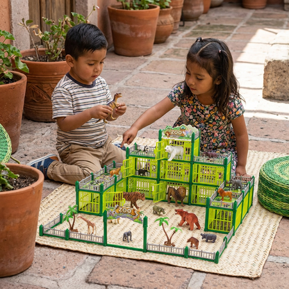 Set de Zoológico Modular Para Construir con Figuras de Animales y Jaulas Interactivas