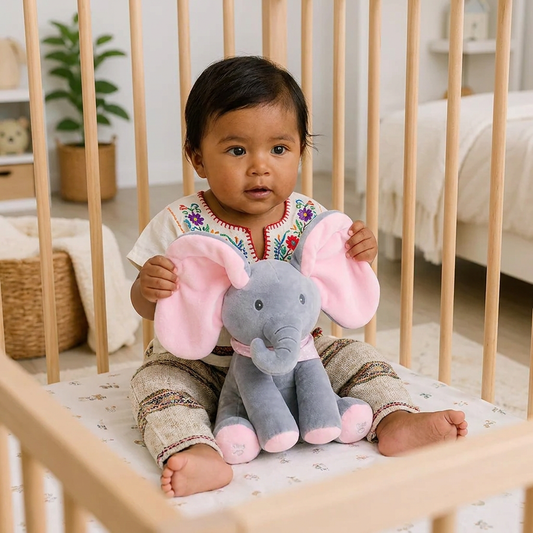 Elefante interactivo de tela con juego de escondidas (Peek-A-Boo)
