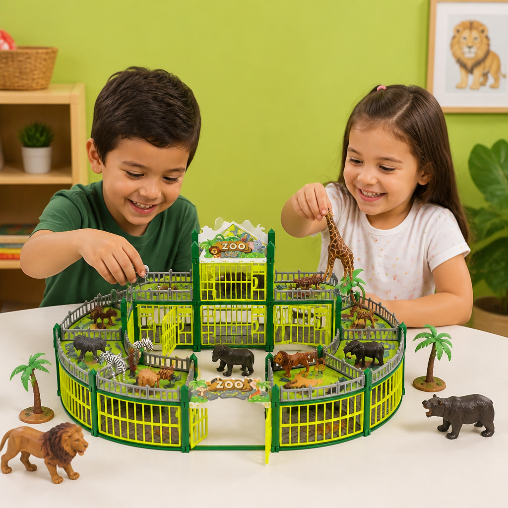 Set de Zoológico Modular Para Construir con Figuras de Animales y Jaulas Interactivas