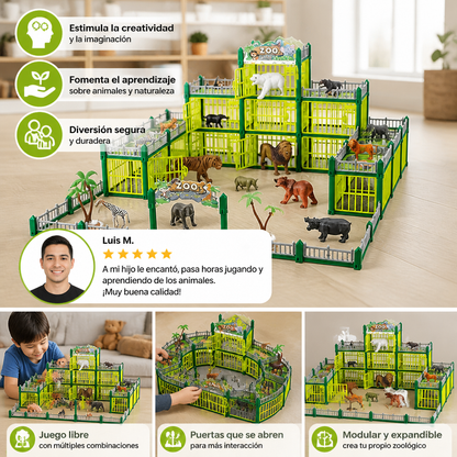 Set de Zoológico Modular Para Construir con Figuras de Animales y Jaulas Interactivas