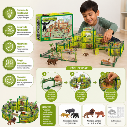 Set de Zoológico Modular Para Construir con Figuras de Animales y Jaulas Interactivas