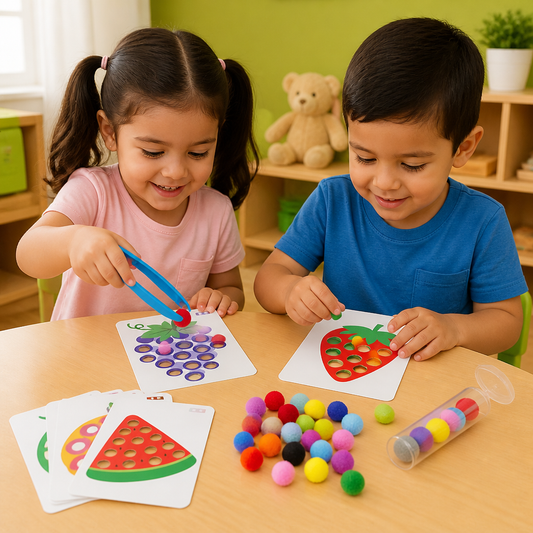 Juego Montessori de Pompones de Colores y Números Para Desarrollar la Motricidad Fina