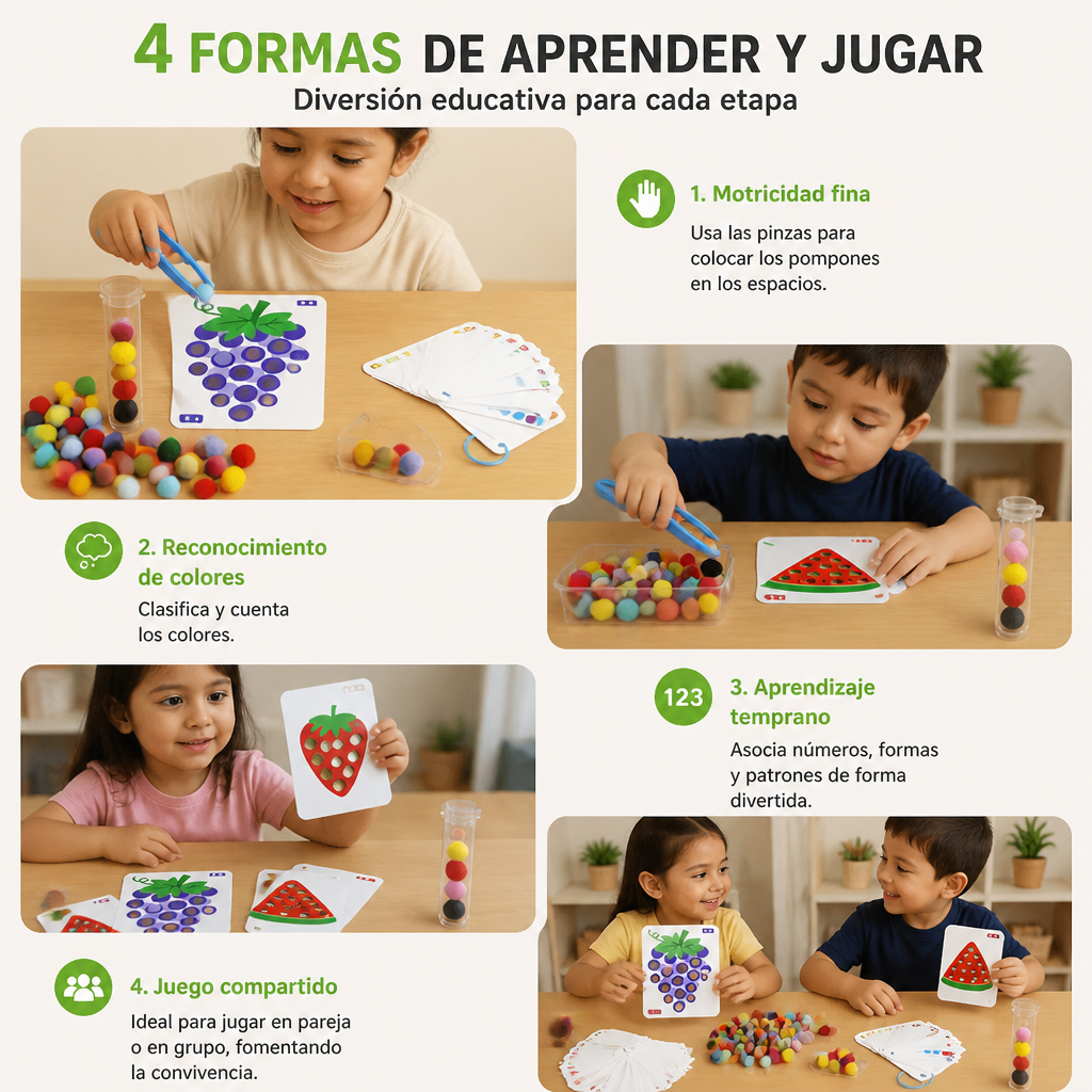 Juego Montessori de Pompones de Colores y Números Para Desarrollar la Motricidad Fina