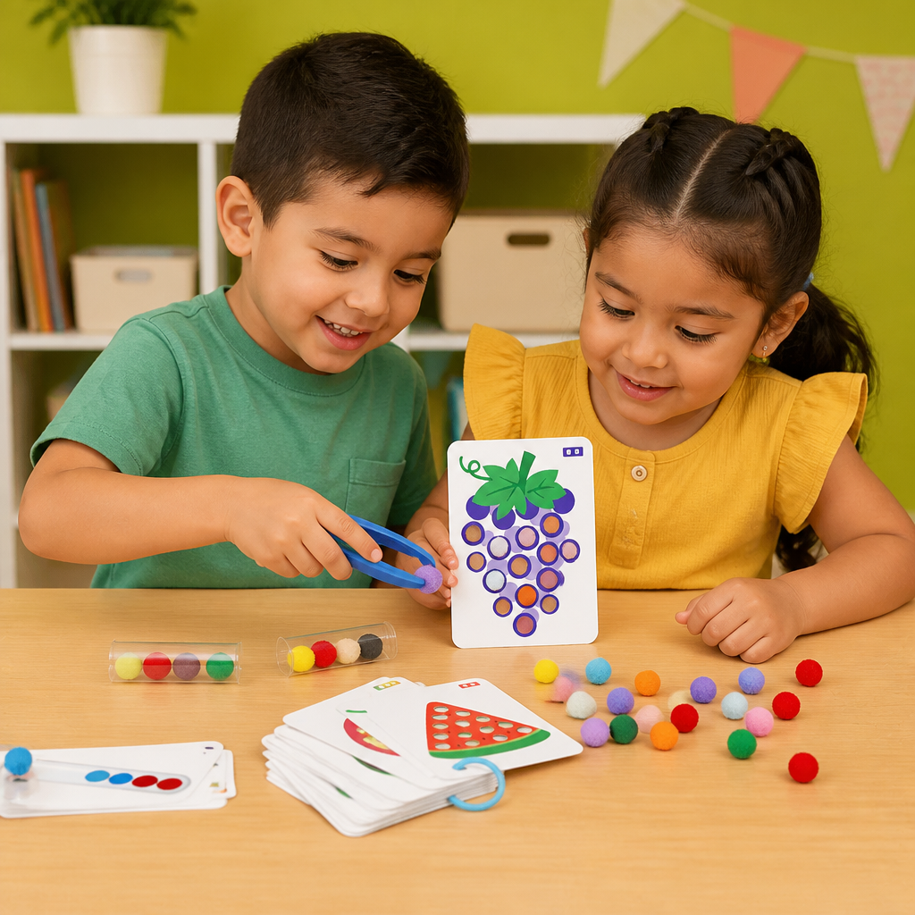 Juego Montessori de Pompones de Colores y Números Para Desarrollar la Motricidad Fina