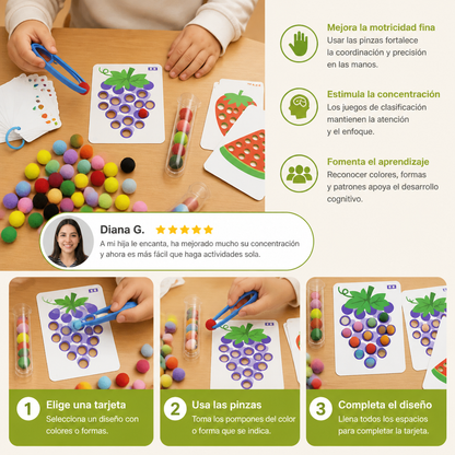 Juego Montessori de Pompones de Colores y Números Para Desarrollar la Motricidad Fina