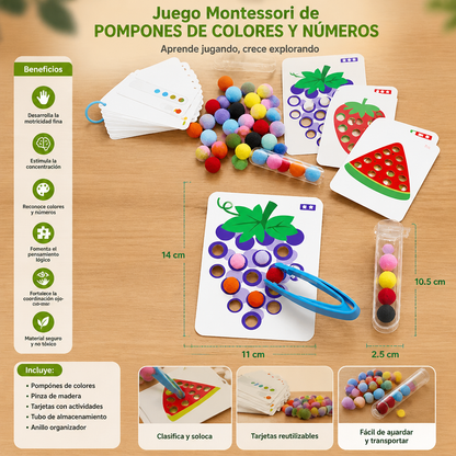 Juego Montessori de Pompones de Colores y Números Para Desarrollar la Motricidad Fina