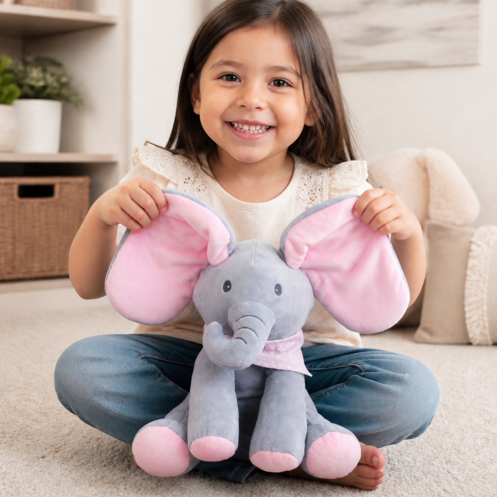 Elefante interactivo de tela con juego de escondidas (Peek-A-Boo)