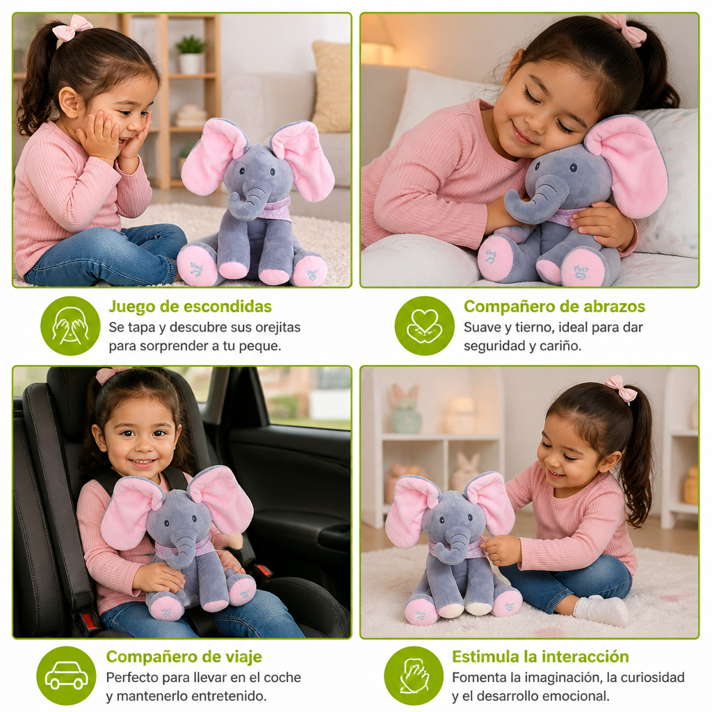 Elefante interactivo de tela con juego de escondidas (Peek-A-Boo)