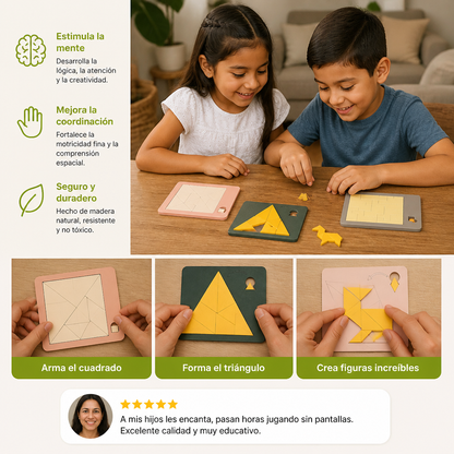 Rompecabezas Tangram de Madera con Retos Lógicos