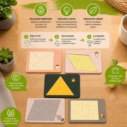 Rompecabezas Tangram de Madera con Retos Lógicos