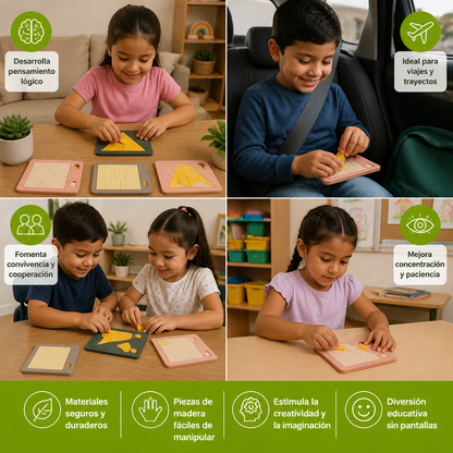 Rompecabezas Tangram de Madera con Retos Lógicos