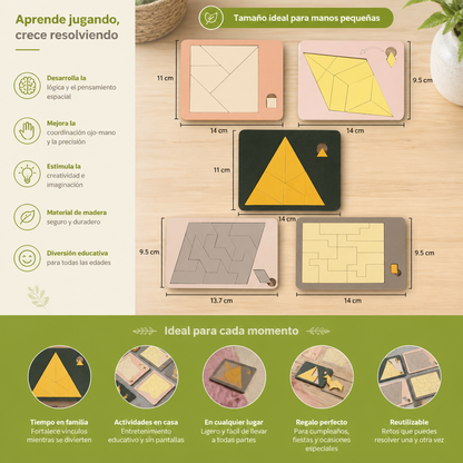Rompecabezas Tangram de Madera con Retos Lógicos
