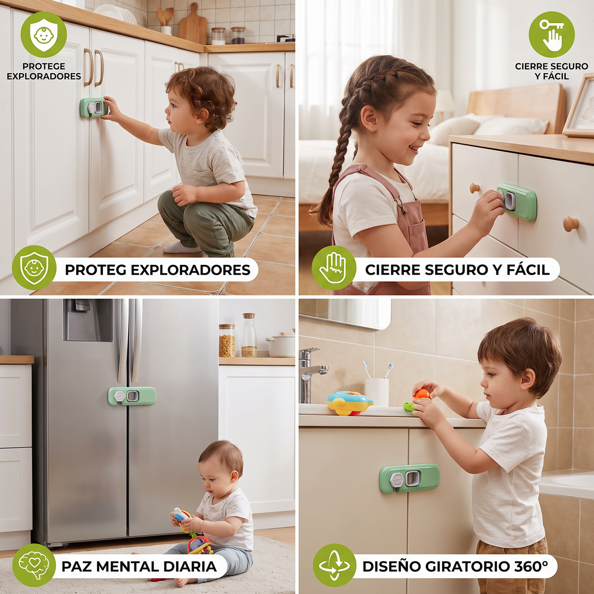 Set De 2 Seguros Para Niños Para Gabinetes, Refrigeradores Y Cajones – Cierre De Seguridad Multifuncional Para Bebés Y Niños