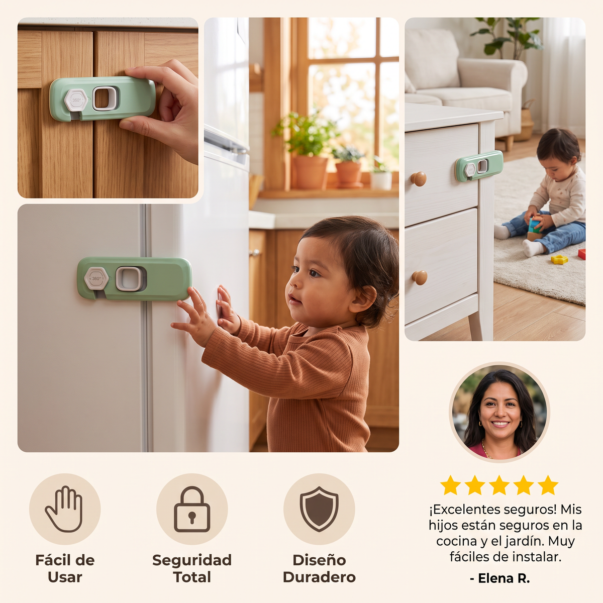 Set De 2 Seguros Para Niños Para Gabinetes, Refrigeradores Y Cajones – Cierre De Seguridad Multifuncional Para Bebés Y Niños