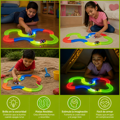 Pista Flexible de Arena que Brilla en la Oscuridad para Niños