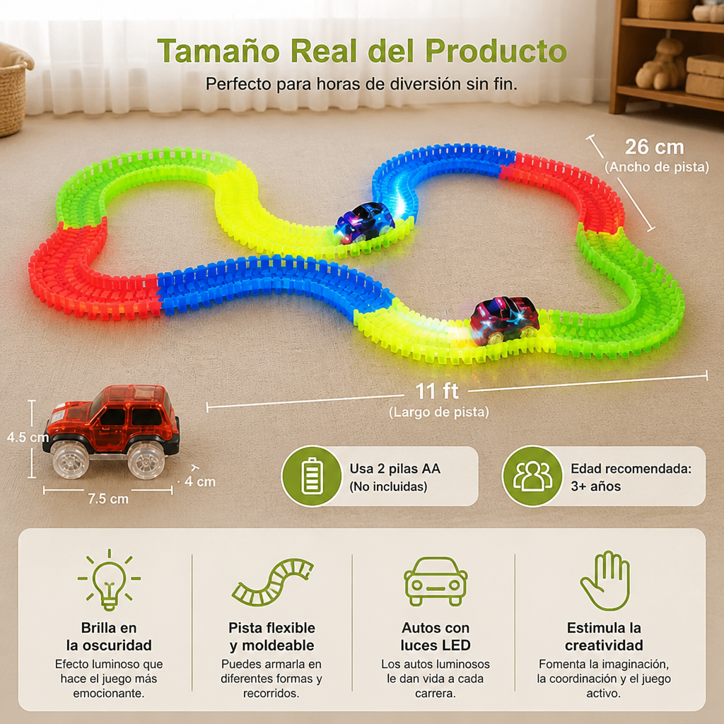 Pista Flexible de Arena que Brilla en la Oscuridad para Niños
