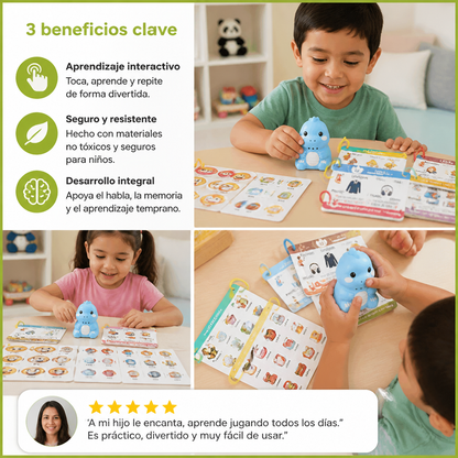 Tarjetas Didácticas Parlantes y Calcomanías de Dinosaurios – Set Montessori para Aprender Fonética y Palabras de Uso Frecuente