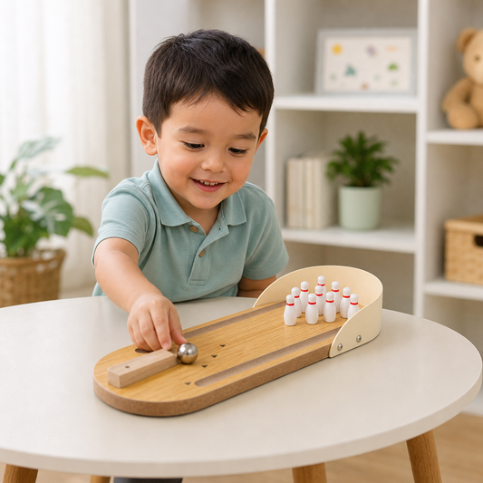 Minijuego de Boliche de Madera – Set Portátil de Boliche de Mesa para Niños