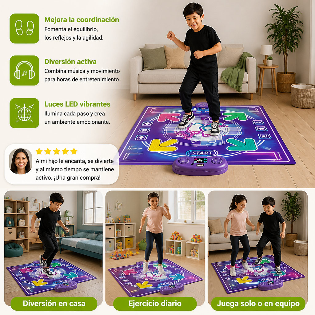 Tapete Musical Interactivo de Baile con Luces LED para Niños