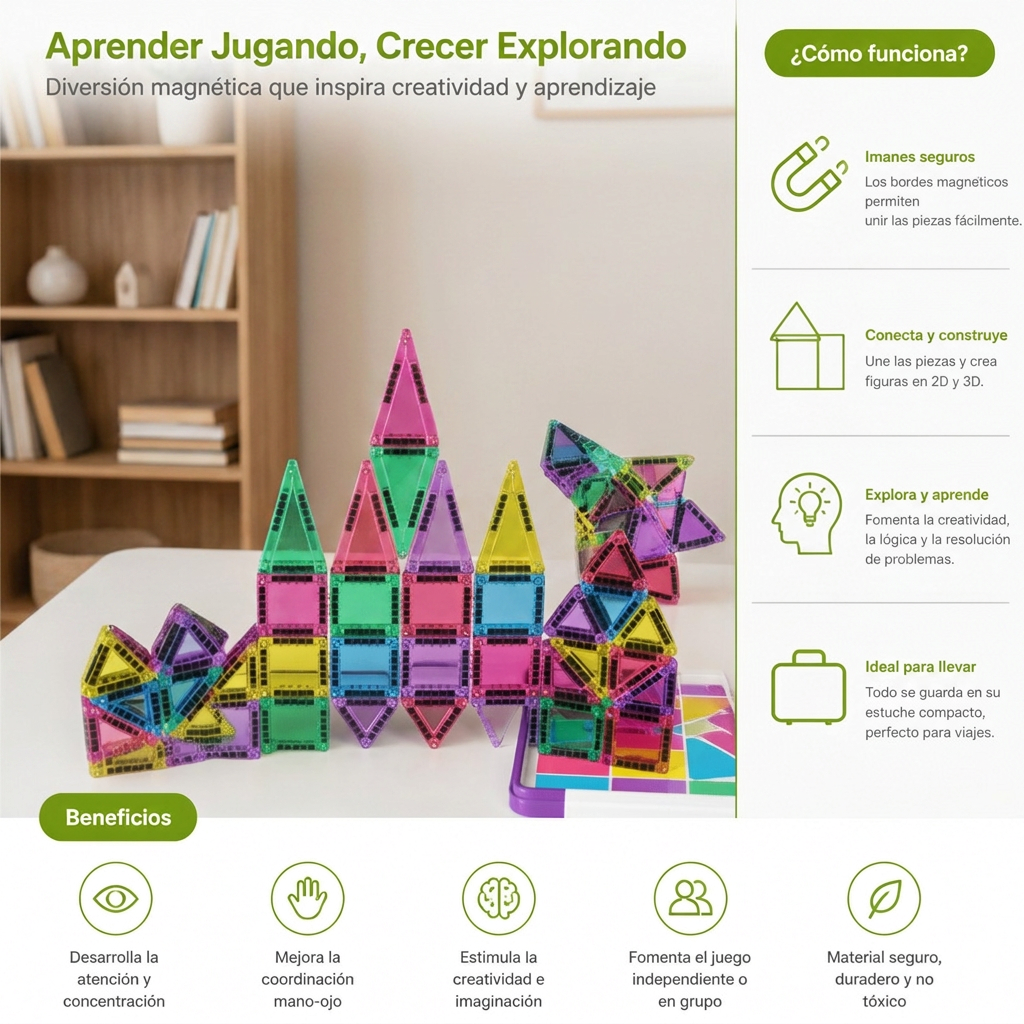 Bloques Magnéticos Compactos – Set Montessori de Viaje de 40 Piezas