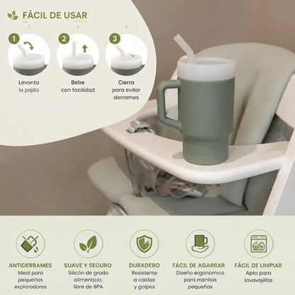 Vaso de Silicón Antiderrames con Popote para Niños Pequeños