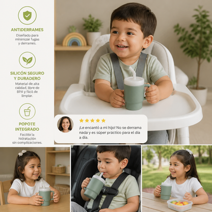 Vaso de Silicón Antiderrames con Popote para Niños Pequeños