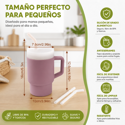 Vaso de Silicón Antiderrames con Popote para Niños Pequeños