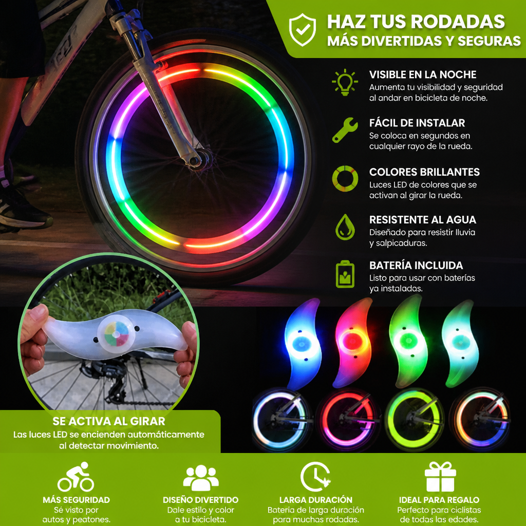 Luces LED de Colores para los Rayos de las Ruedas de Bicicleta