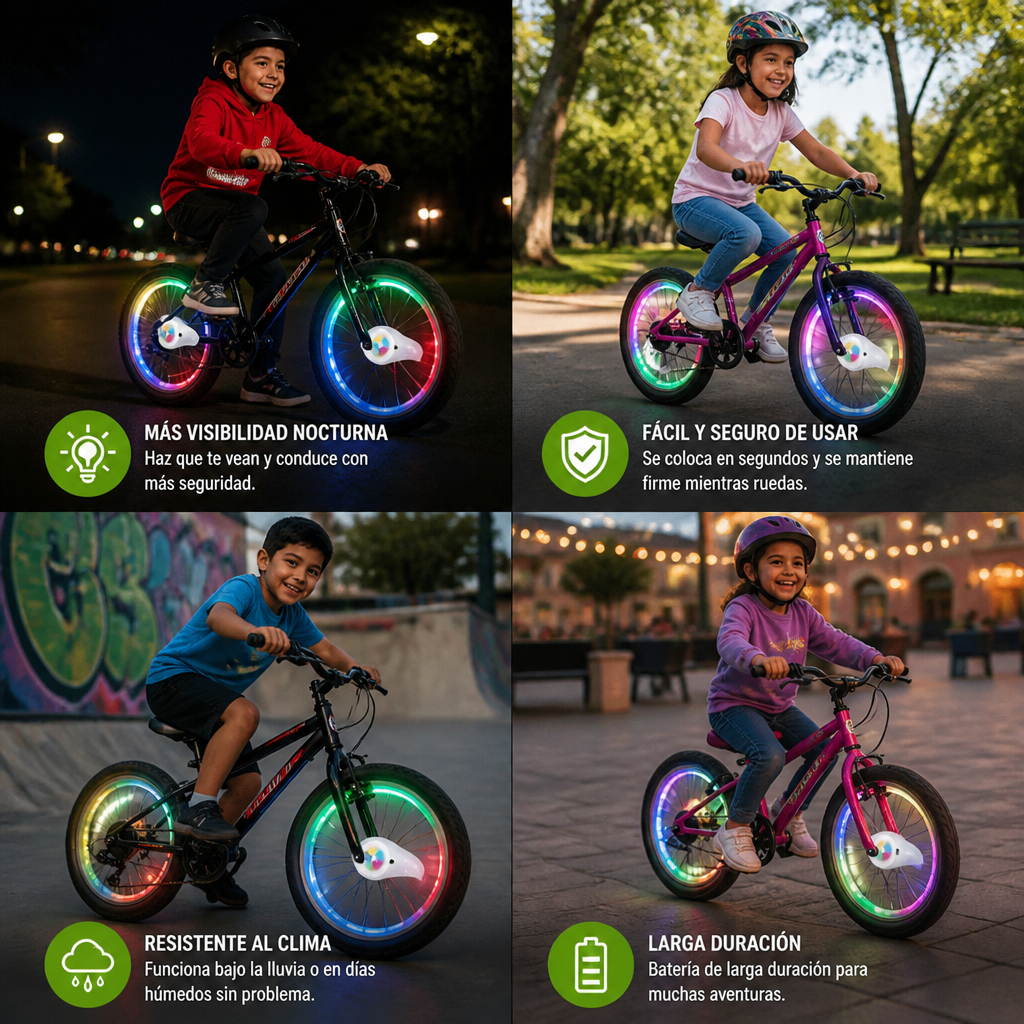 Luces LED de Colores para los Rayos de las Ruedas de Bicicleta