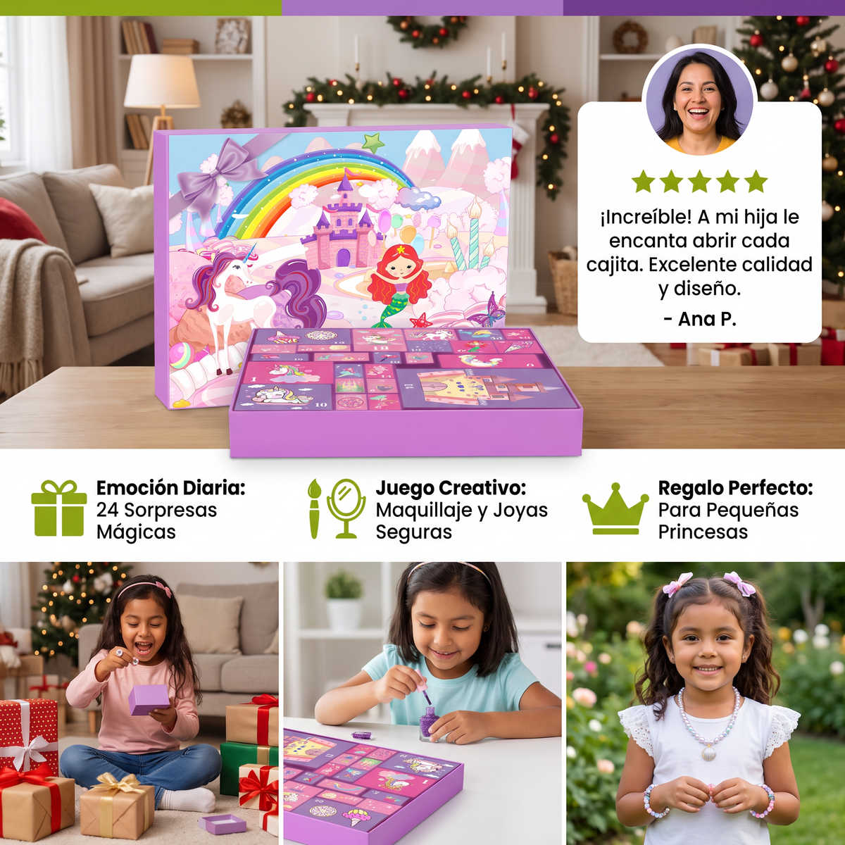 Calendario de Adviento Sorpresa de Unicornios y Princesas para Niñas