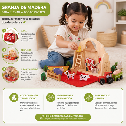 Juguete Montessori De Granja De Viaje De Madera Y Fieltro - Perfecto Para Llevar A Todas Partes