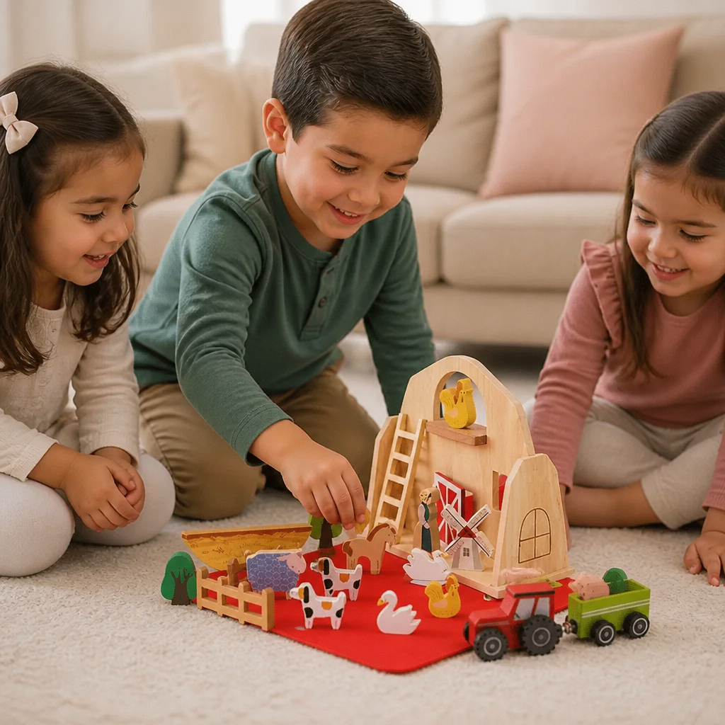 Juguete Montessori De Granja De Viaje De Madera Y Fieltro - Perfecto Para Llevar A Todas Partes