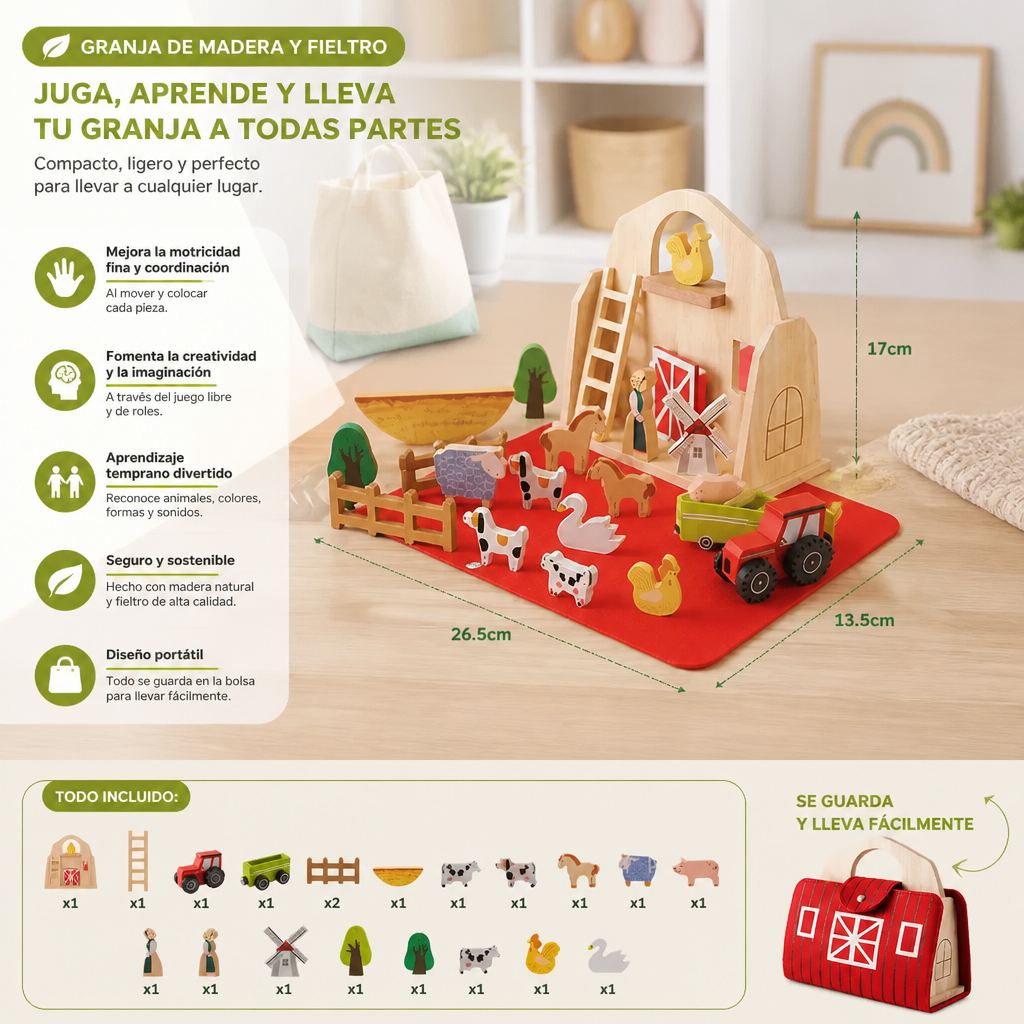 Juguete Montessori De Granja De Viaje De Madera Y Fieltro - Perfecto Para Llevar A Todas Partes
