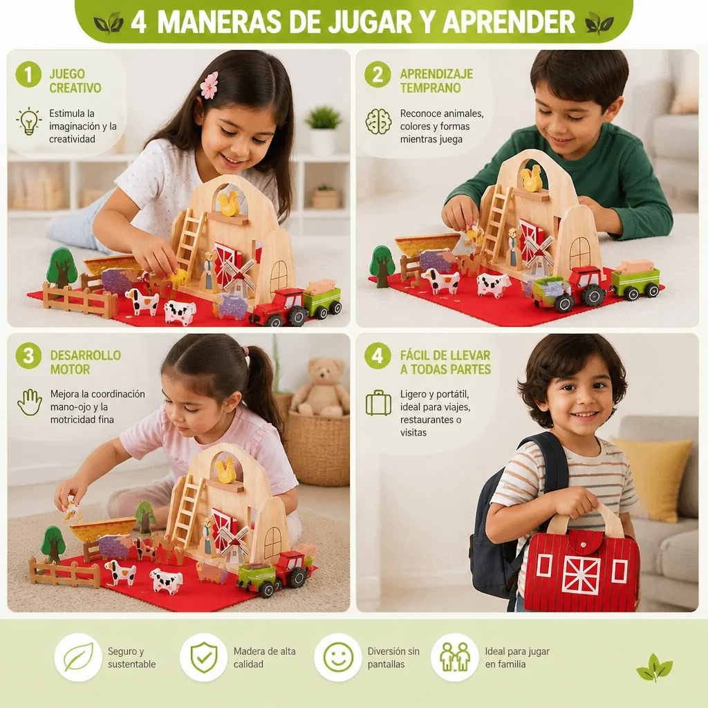 Juguete Montessori De Granja De Viaje De Madera Y Fieltro - Perfecto Para Llevar A Todas Partes