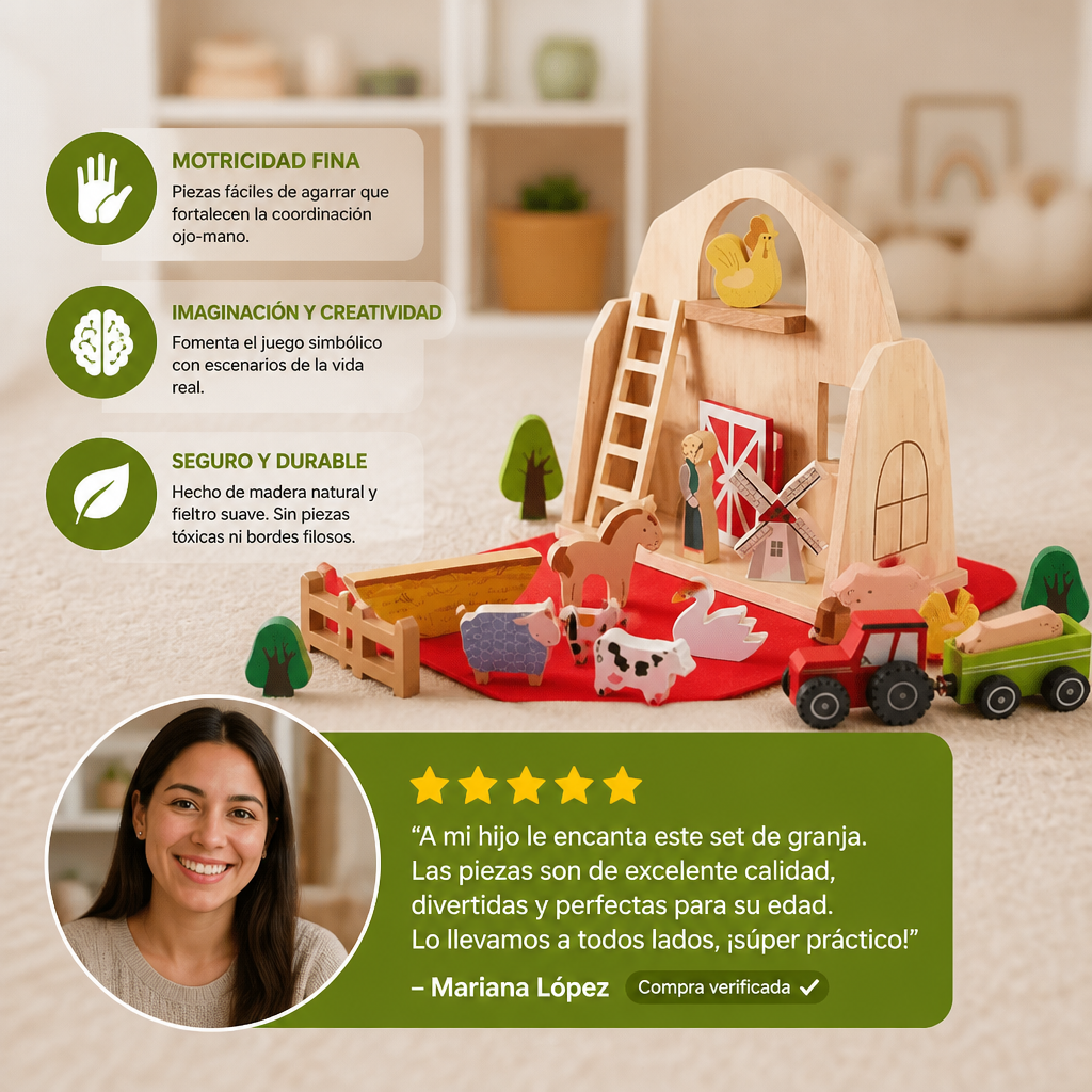 Juguete Montessori De Granja De Viaje De Madera Y Fieltro - Perfecto Para Llevar A Todas Partes