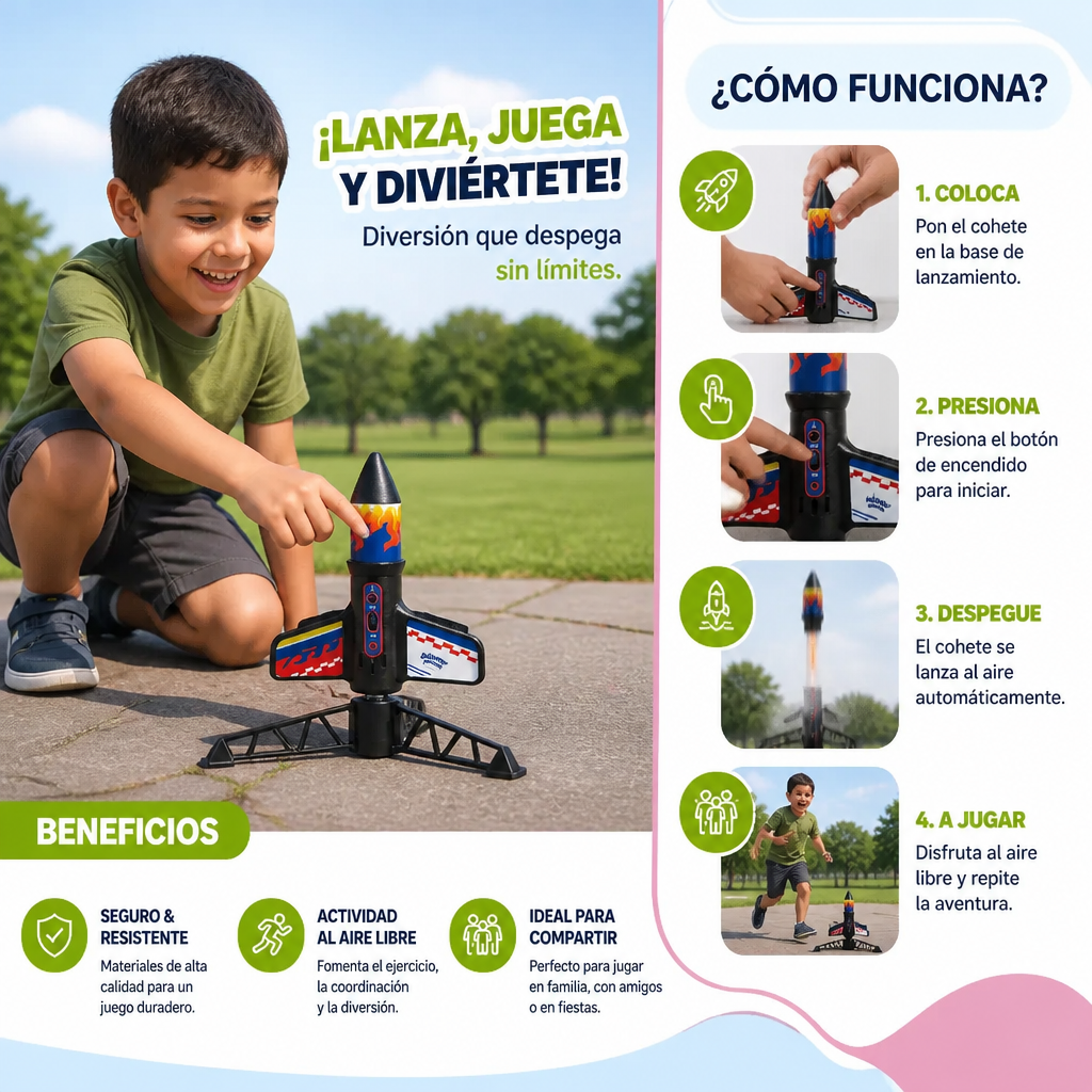 Lanzador De Cohete Infantil Con Paracaídas – Cohete De Juguete Motorizado Para Aventuras Al Aire Libre