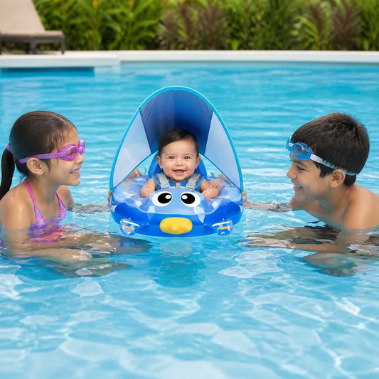 Flotador Inflable Para Bebé Con Correas De Hombro Y Techo Solar – Asiento Seguro Para Piscina Para Bebés